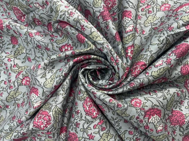 Grey Floral Chanderi Fabric