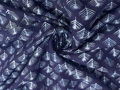 Navy Blue Leaves Chanderi Fabric
