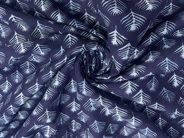 Navy Blue Leaves Chanderi Fabric