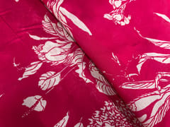 Magenta Leaves Chanderi Fabric