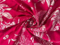 Magenta Leaves Chanderi Fabric