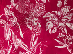 Magenta Leaves Chanderi Fabric