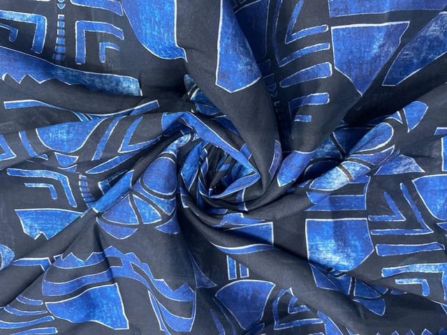 Navy Blue Abstract Chanderi Fabric
