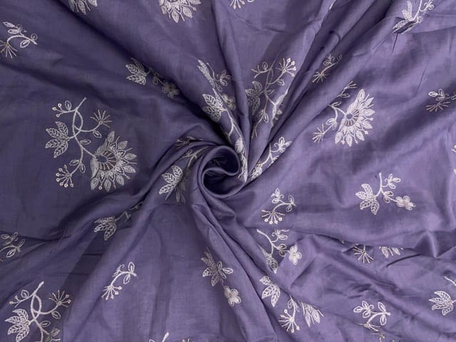 Lilac Floral Cotton Embroidery Fabric