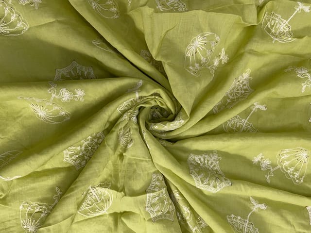Lemon Yellow Floral Cotton Embroidery Fabric