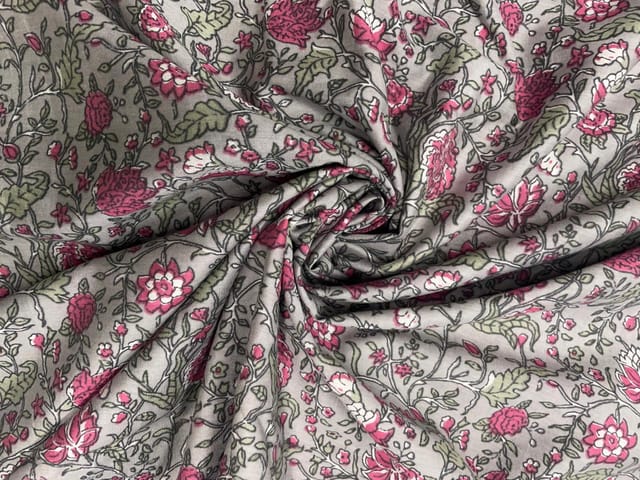 Light Grey Floral Chanderi Fabric