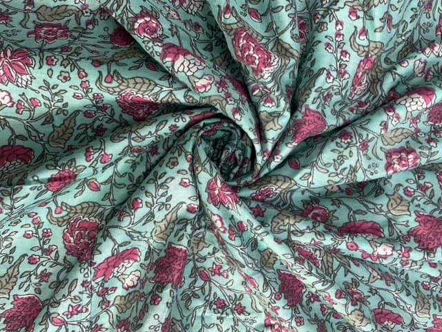Sky Blue Floral Chanderi Fabric