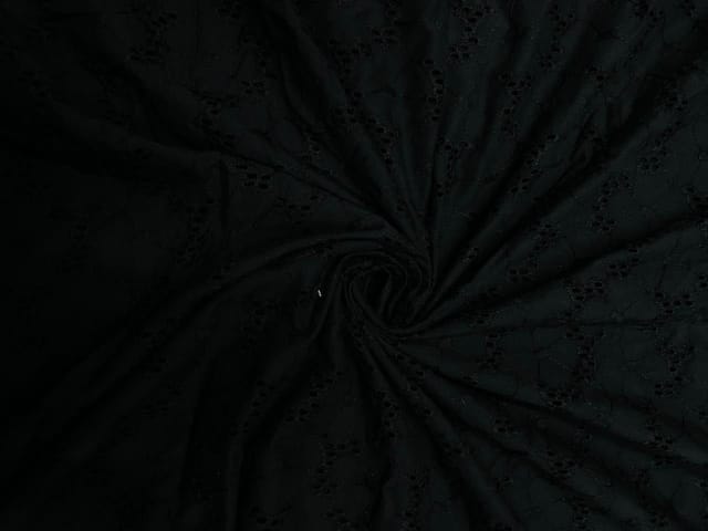 Black Color Floral Cotton Chikan Fabric