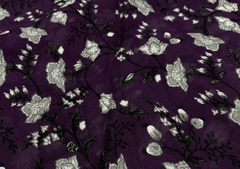 Dark Purple and White Floral Georgette Fabric