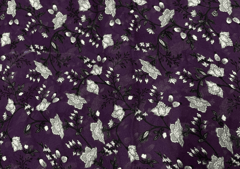 Dark Purple and White Floral Georgette Fabric