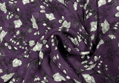 Dark Purple and White Floral Georgette Fabric