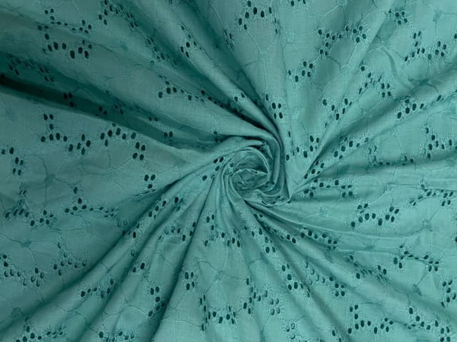 Sea Green Floral Cotton Chikan Fabric