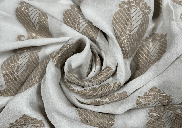 White and Golden Paisleys Dyeable Pure Georgette Banarasi Fabric