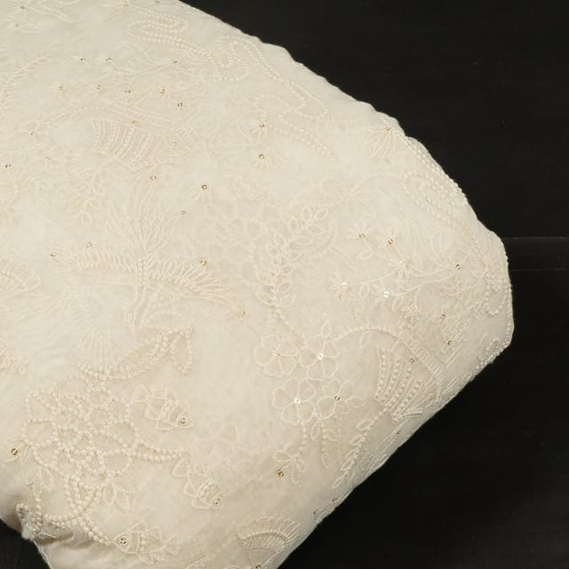Dyeable Mal Chanderi Thread and Sequins Embroidered Fabric