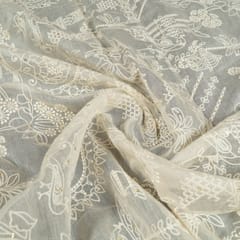 Dyeable Mal Chanderi Thread and Sequins Embroidered Fabric