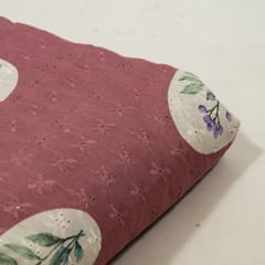 Onion Pink Color Cotton Chikan Print with Embroidered Fabric