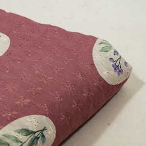 Onion Pink Color Cotton Chikan Print with Embroidered Fabric