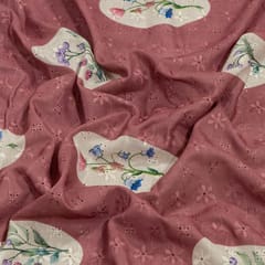 Onion Pink Color Cotton Chikan Print with Embroidered Fabric