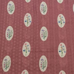 Onion Pink Color Cotton Chikan Print with Embroidered Fabric