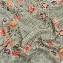 Grey Color Cotton Chikan Print with Embroidered Fabric