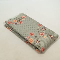 Grey Color Cotton Chikan Print with Embroidered Fabric