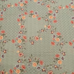 Grey Color Cotton Chikan Print with Embroidered Fabric