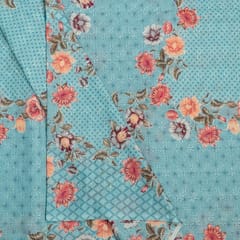Sky Blue Color Cotton Chikan Print with Embroidered Fabric