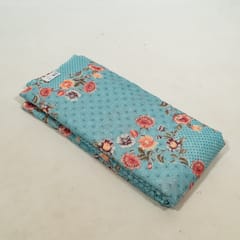 Sky Blue Color Cotton Chikan Print with Embroidered Fabric