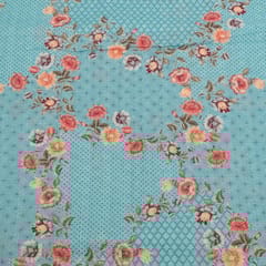 Sky Blue Color Cotton Chikan Print with Embroidered Fabric