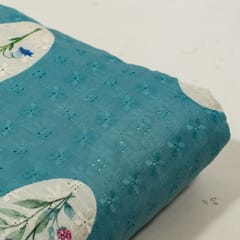 Firozi Color Cotton Chikan Print with Embroidered Fabric