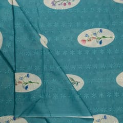 Firozi Color Cotton Chikan Print with Embroidered Fabric