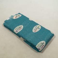 Firozi Color Cotton Chikan Print with Embroidered Fabric