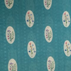 Firozi Color Cotton Chikan Print with Embroidered Fabric