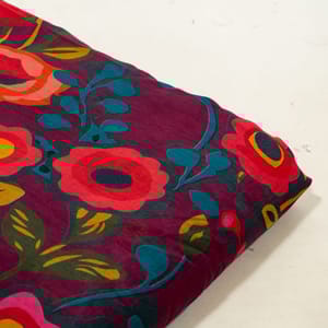 Wine with Multi Color Mal Chanderi Printed Fabric