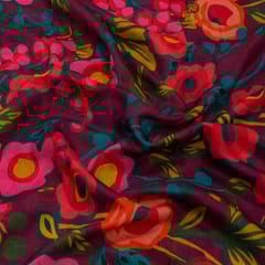 Wine with Multi Color Mal Chanderi Printed Fabric