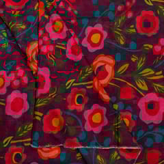 Wine with Multi Color Mal Chanderi Printed Fabric