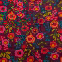 Wine with Multi Color Mal Chanderi Printed Fabric
