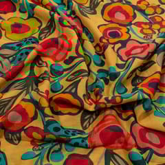 Yellow with Multi Color Mal Chanderi Printed Fabric