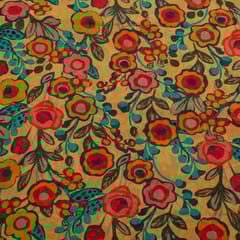 Yellow with Multi Color Mal Chanderi Printed Fabric