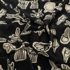 Black and White Color Bamber Crepe Digital Printed Fabric