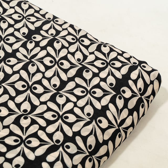 Black and White Color Bamber Crepe Digital Printed Fabric