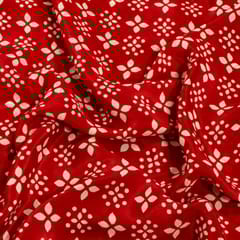Red Color Bamber Crepe Digital Printed Fabric