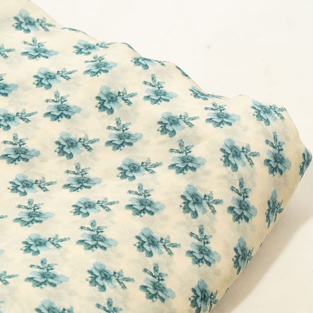 Blue Color Bamber Crepe Digital Printed Fabric