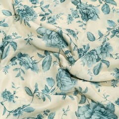 Blue Color Bamber Crepe Digital Printed Fabric