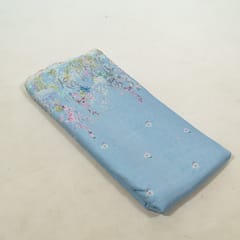 Sky Blue Color Viscose Linen Digital Printed Fabric