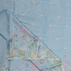 Sky Blue Color Viscose Linen Digital Printed Fabric
