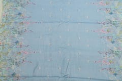 Sky Blue Color Viscose Linen Digital Printed Fabric