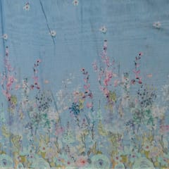 Sky Blue Color Viscose Linen Digital Printed Fabric