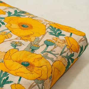 Yellow Color Viscose Linen Digital Printed Fabric