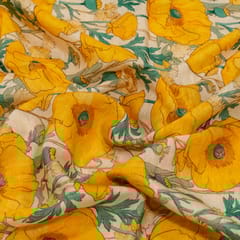 Yellow Color Viscose Linen Digital Printed Fabric